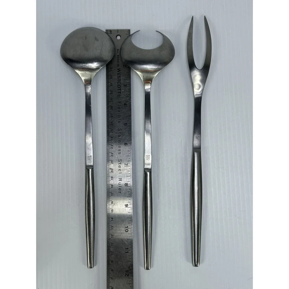 Vintage Kalmar Mid-Century Modern Salad Server Set &‎ Fork Italy Stainless Steel